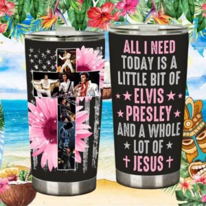 Elvis and Jesus Cross Pink Floral Faith Insulated Coffee Tumbler