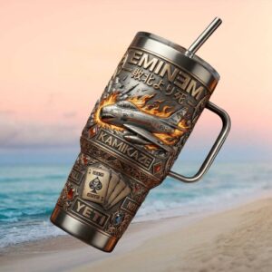 Eminem Kamikaze 3D Metal Style Tumbler   Fighter Jet & Ace of Spades Design