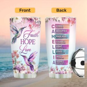 Faith Hope Love Hummingbird Tumbler   Personalized Christian Name Acrostic