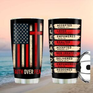Faith Over Fear American Flag Cross Tumbler   Custom Name Acrostic
