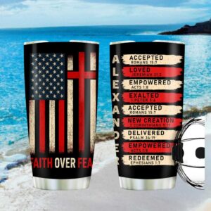 Faith Over Fear American Flag Cross Tumbler Custom Name Acrostic