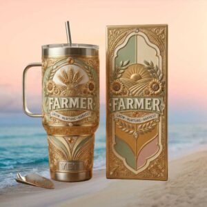 Farmer “Grow Nurture Harvest” 3D Gold Filigree Agriculture Tumbler