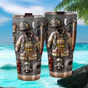 Firefighter Gear Personalized Tumbler   Custom Name Fire Department Hero Gift