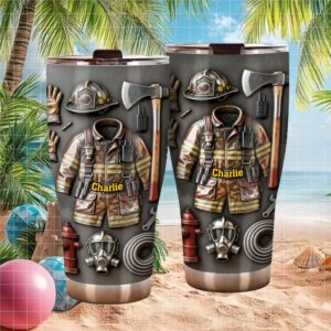 Firefighter Gear Personalized Tumbler Custom Name Fire Department Hero Gift