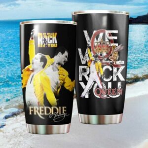 Freddie Mercury “We Will Rock You” Yellow Jacket Iconic Pose Music Tumbler