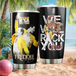 Freddie Mercury “We Will Rock You” Yellow Jacket Iconic Pose Music Tumbler