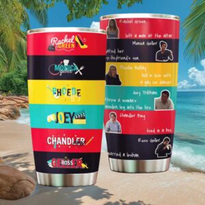 Friends Character Fun Facts Color Block Tumbler   Rachel Monica Phoebe Joey