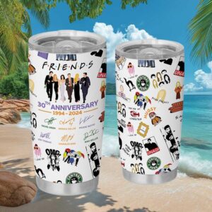 Friends TV Show 30th Anniversary Signature Doodles White Tumbler