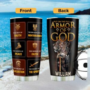 Full Armor of God Personalized Knight & Lion Tumbler Custom Name Scripture Gift