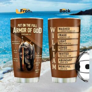 Full Armor of God Personalized Leather Style Tumbler Warrior of Christ Gift for Men