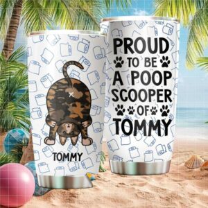 Funny Calico Cat Proud To Be A Poop Scooper Personalised Tumbler