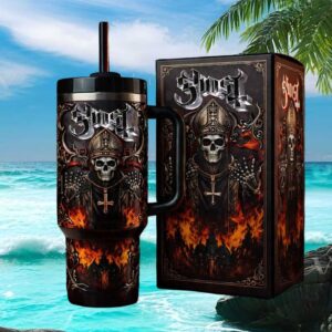 Ghost Band Papa Emeritus Skull & Fire Heavy Metal Aesthetic 40oz Tumbler