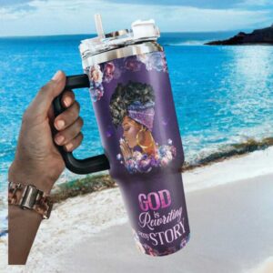 God Is Rewriting My Story African American Woman Prayer Floral Tumbler