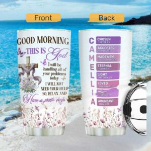 Good Morning This Is God Purple Floral Tumbler Personalized Name Acrostic