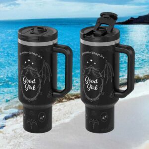 Goth Aesthetic “Good Girl” Bat Wing Matte Black Insulated Tumbler with Handle