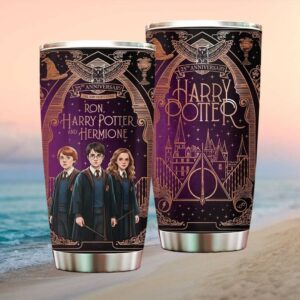 Harry Potter Ron and Hermione Sorcerer's Stone 25th Anniversary Purple Gold Tumbler