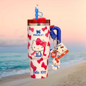Hello Kitty Pink Bow Pattern Custom Stanley Style 40oz Tumbler with Charms