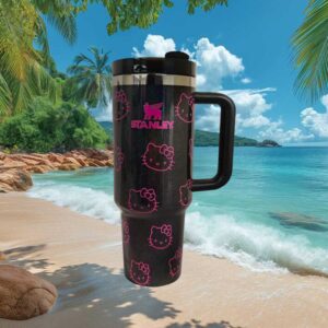 Hello Kitty Pink Outlines on Glitter Black Matte Custom Tumbler