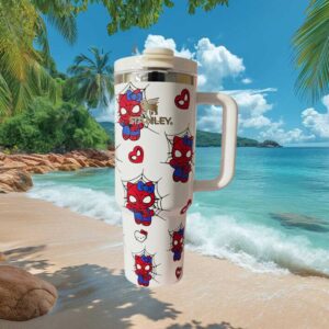 Hello Kitty Spider Man Cosplay Mashup Pattern White Custom Tumbler