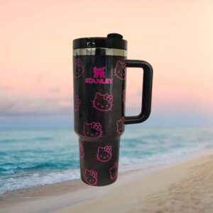 Hello Kitty x Stanley 40oz Quencher Tumbler Limited Edition Black Sparkle & Pink Bow Pattern