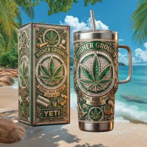 “Higher Ground” 420 Aesthetic Custom Leaf & Jewel Detailed 40oz Tumbler