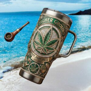Higher Ground Puff Puff Pass 420 Cannabis Leaf Embossed 40oz Tumbler with Handle
