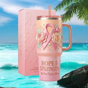 Hope & Strength Breast Cancer Awareness 3D Embossed Floral 40oz Tumbler