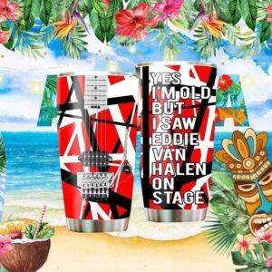 “I Saw Eddie Van Halen On Stage” Frankenstrat Guitar Pattern Tribute Tumbler