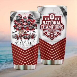 Indiana Hoosiers 2025 National Champions Football Team Collage White Red Tumbler