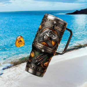 Jurassic World Rebirth of Dominion T Rex Fossil Aesthetic Tumbler