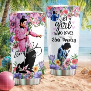 Just A Girl Who Loves Elvis Presley Floral Pink Jumpsuit Tumbler