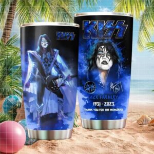 KISS Ace Frehley Space Ace Blue Galaxy Portrait Custom Tumbler