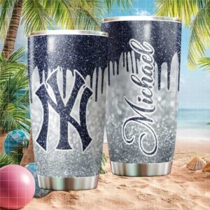 Personalized New York Yankees MLB Navy Glitter Drip Custom Tumbler