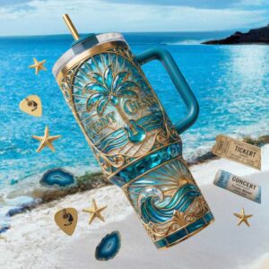 Kenny Chesney Blue 3D Tropical Beach & Acoustic Guitar Summer Tumbler
