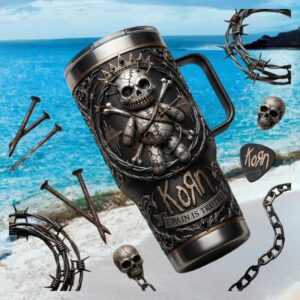 Korn “Pain Is Truth” Voodoo Doll 40oz Tumbler 3D Embossed Metal Rock Band Fan Gift