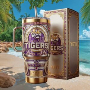LSU Tigers “Eye of the Tiger” Luxury Gold & Purple Jeweled Yeti Tumbler