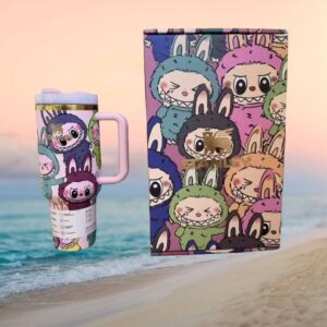 Labubu Pop Mart Inspired Stanley 40oz Quencher Colorful Monster Cartoon Print with Gift Box