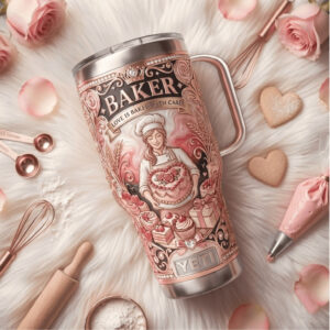 “Love is Baked with Care” Pastry Chef Baker Pink 3D Tumbler