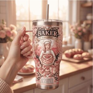 “Love is Baked with Care” Pastry Chef Baker Pink 3D Tumbler