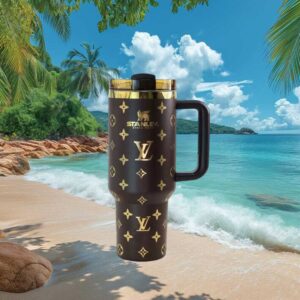 Luxury Fashion Monogram Pattern Matte Brown and Gold Insulated Tumbler