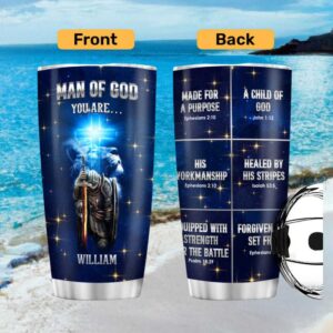 Man of God Lion Cross Personalized Tumbler Custom Christian Warrior Gift for Him