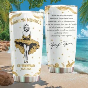 Marilyn Monroe 100th Anniversary 1926 2026 Gold Dress Quote Tumbler