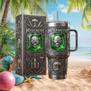 Megadeth Rust In Peace 3D Vic Rattlehead Jewel Encrusted YETI Tumbler