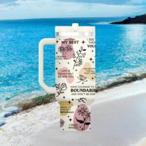 Mental Health Matters Affirmations & Floral Design Positive Quote Insulated Cup