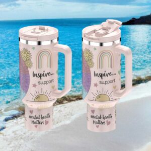Mental Health Matters “Inspire & Support” Rainbow Pastel Pink Tumbler