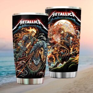 Metallica Flaming Skeleton Rider Knight Rock Band Insulated Tumbler