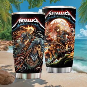 Metallica Ghost Rider Skeleton Flaming Knight Rock Band Tumbler
