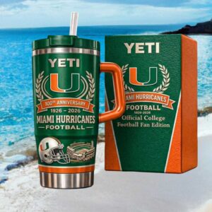Miami Hurricanes 100th Anniversary Yeti Tumbler   Official College Fan Edition