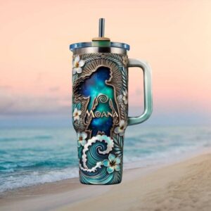 Moana Teal Ocean Wave & Hibiscus Floral Tropical Galaxy 40oz Tumbler