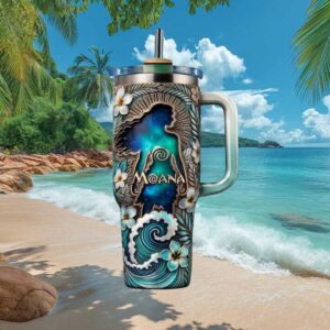 Moana Teal Ocean Wave & Hibiscus Floral Tropical Galaxy 40oz Tumbler